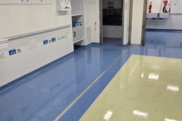 Polished clinical flooring after specialist cleaning in a mobile healthcare unit