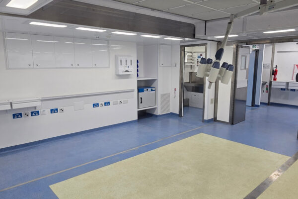Clean clinical treatment area inside a Vanguard Healthcare mobile medical unit